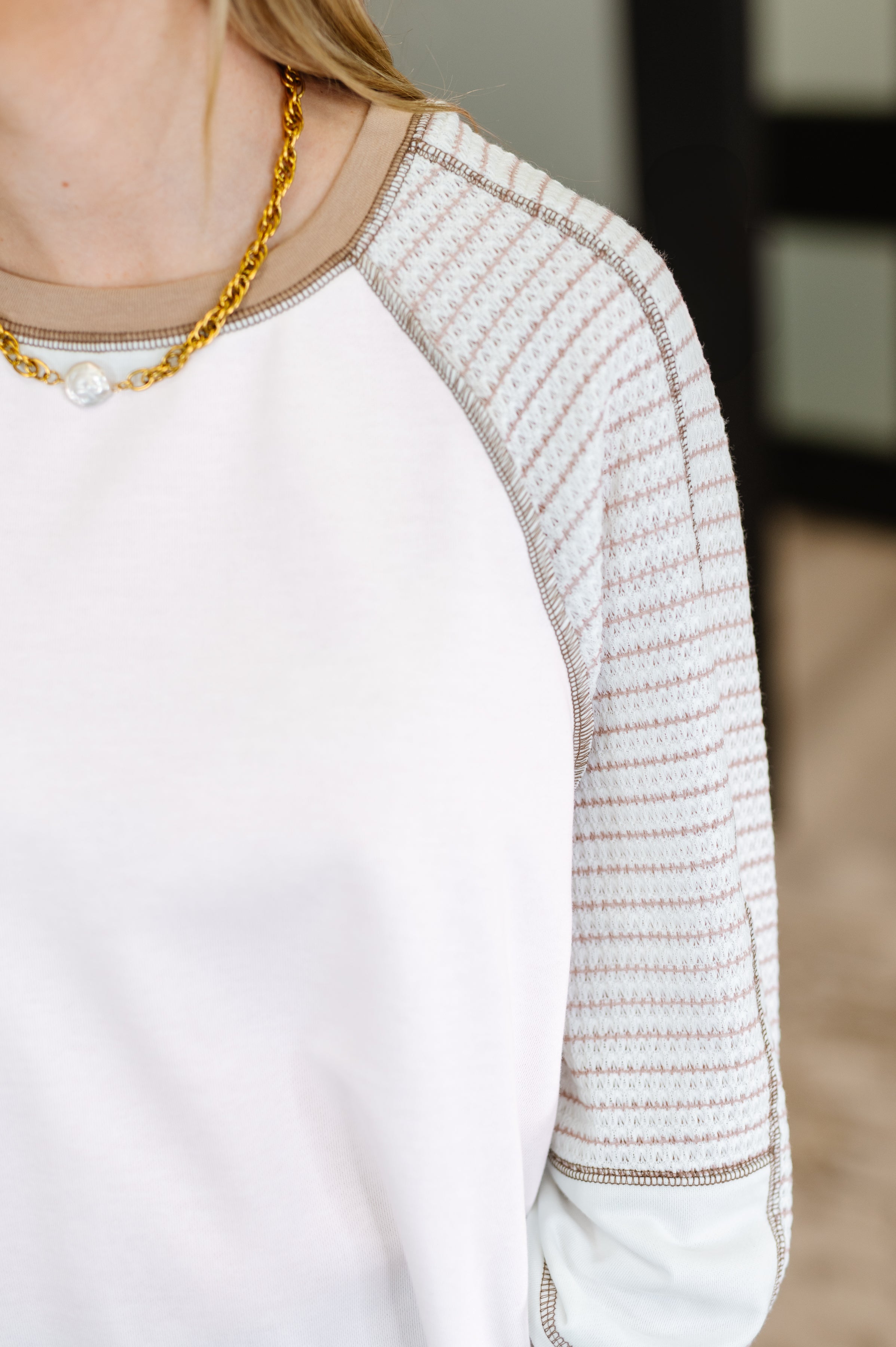 Preoccupied Striped Sleeve Top in Tan-Womens-Stay Foxy Boutique, Florissant, Missouri