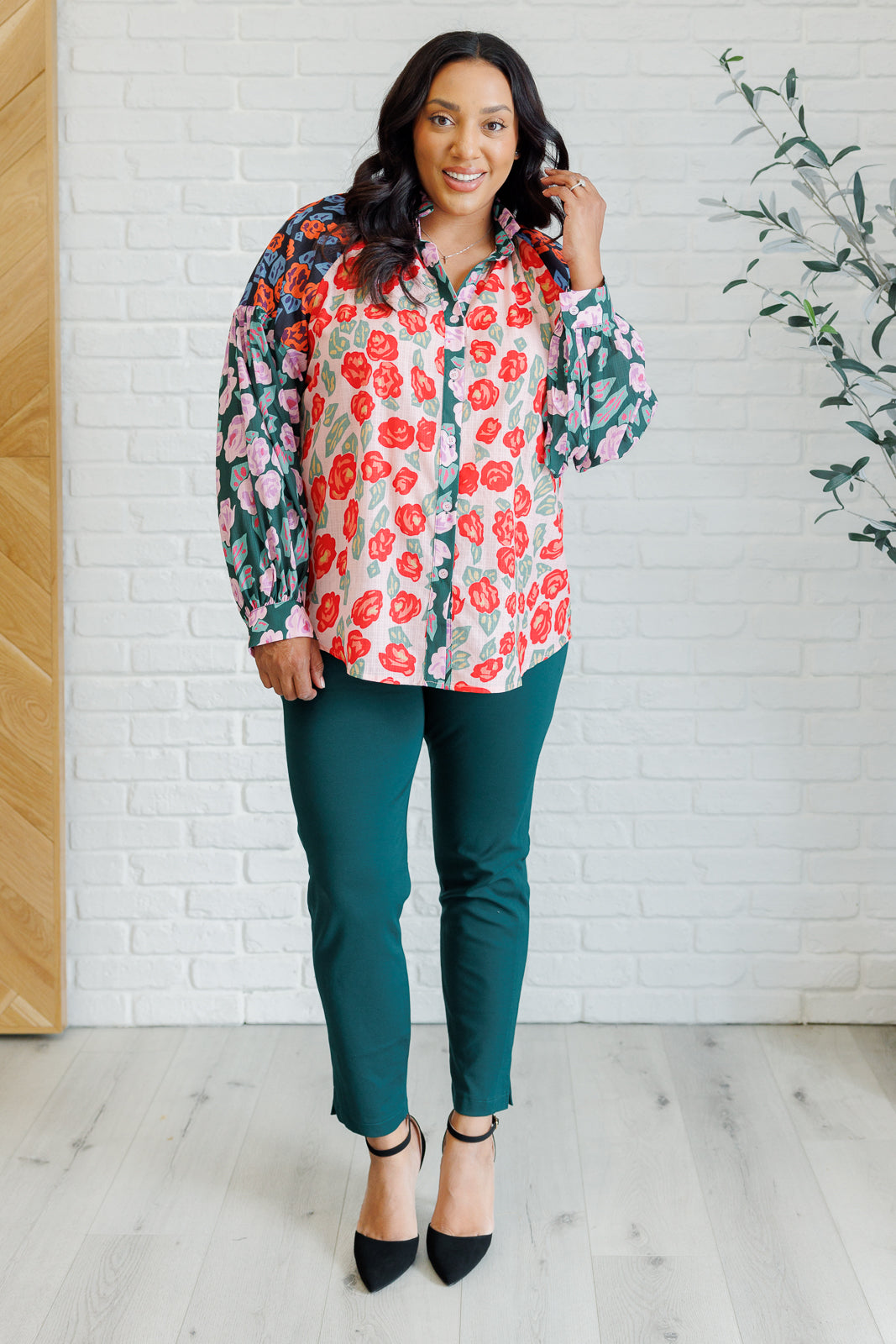 Presupposed Ideas Mixed Print Button Up Blouse-Blouses-Stay Foxy Boutique, Florissant, Missouri