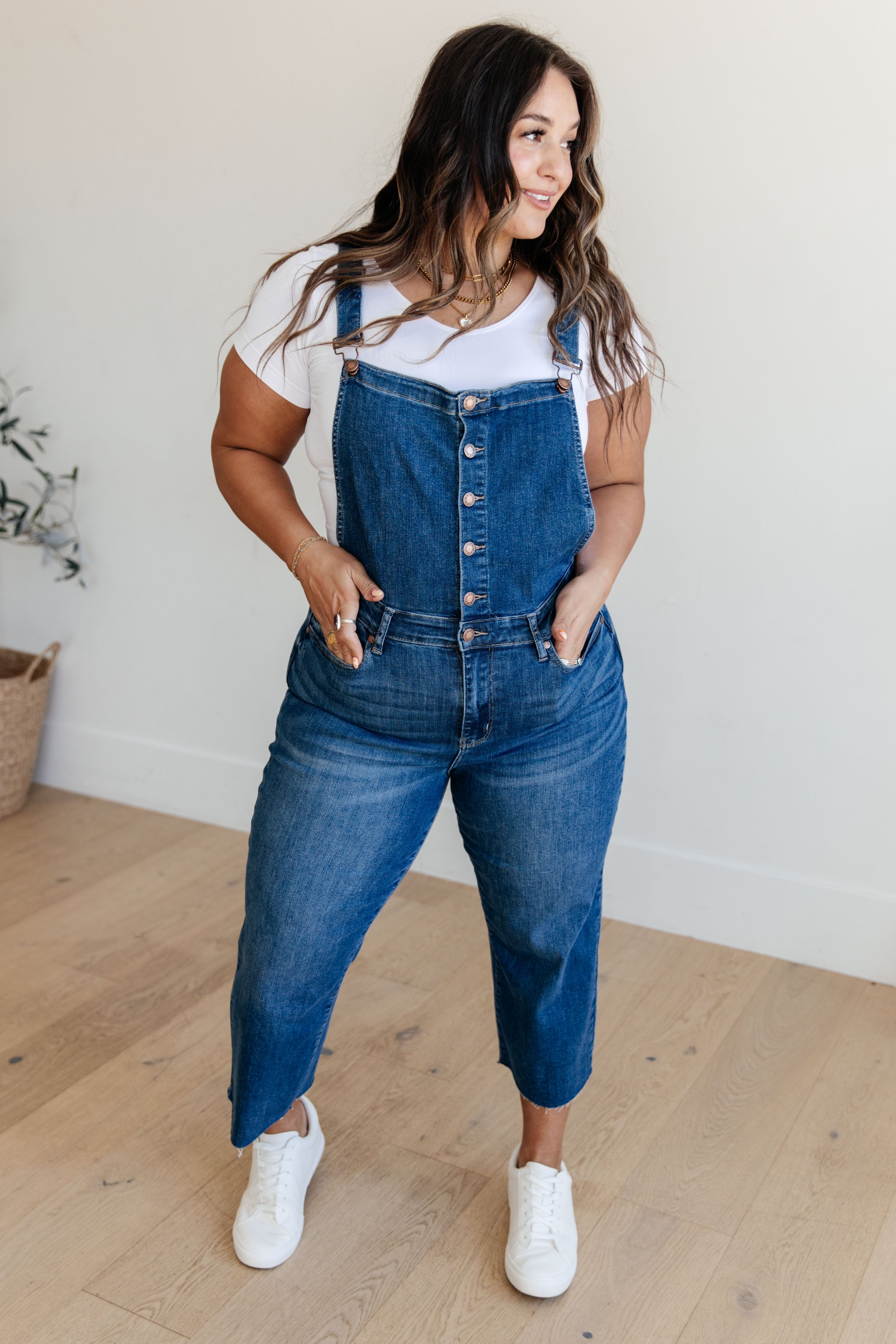 Priscilla High Rise Crop Wide Leg Denim Overalls-Womens-Stay Foxy Boutique, Florissant, Missouri