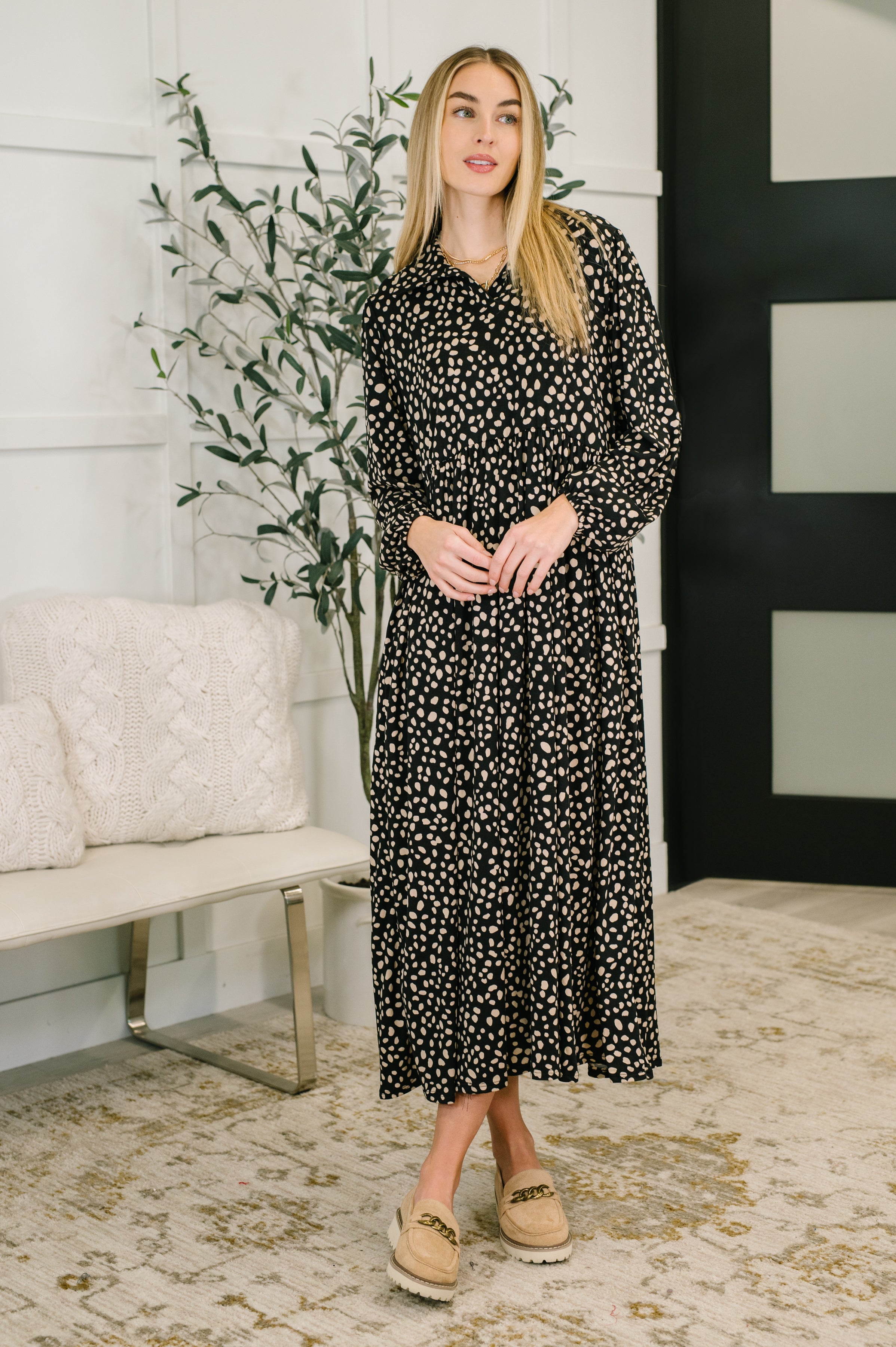 Promotional Proposal Collared Dress in Black and Khaki-Womens-Stay Foxy Boutique, Florissant, Missouri