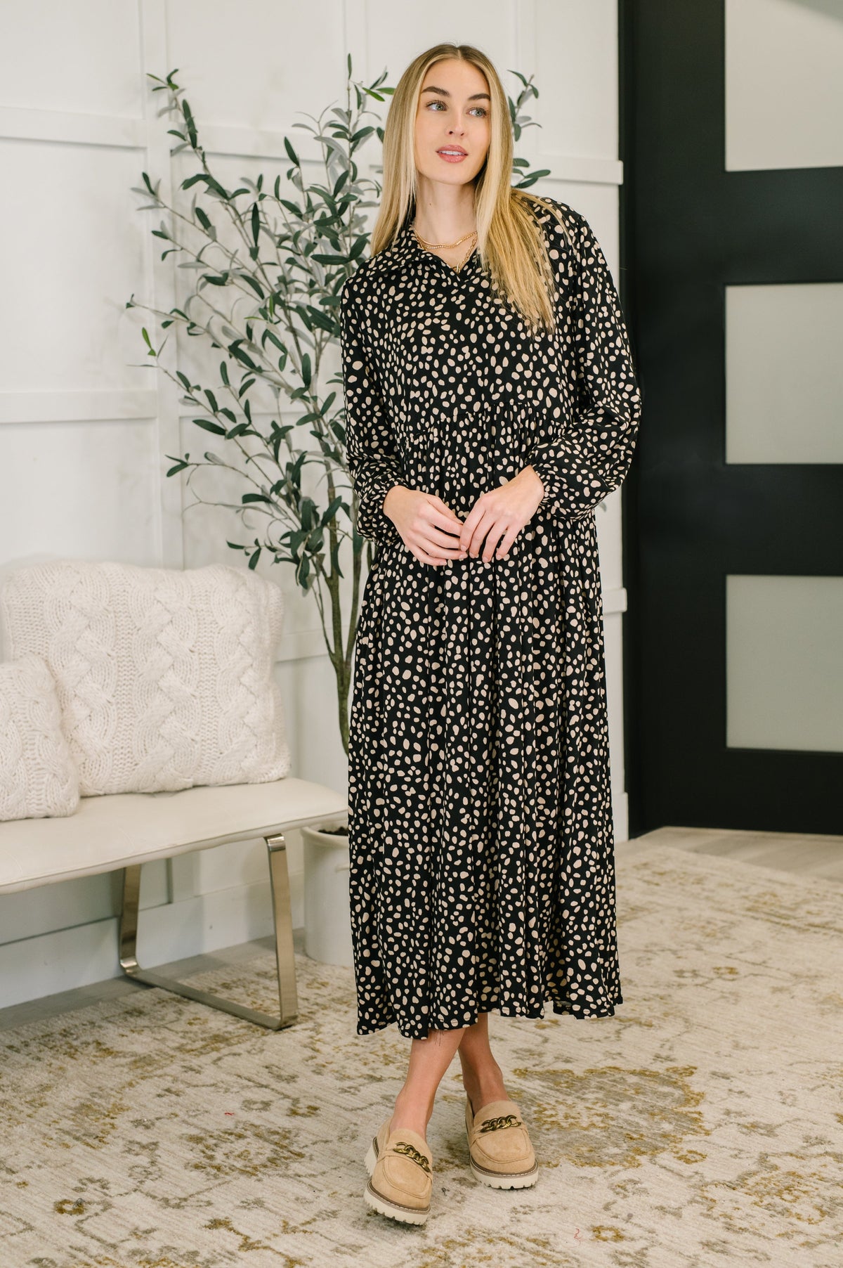 Promotional Proposal Collared Dress in Black and Khaki-Womens-Stay Foxy Boutique, Florissant, Missouri