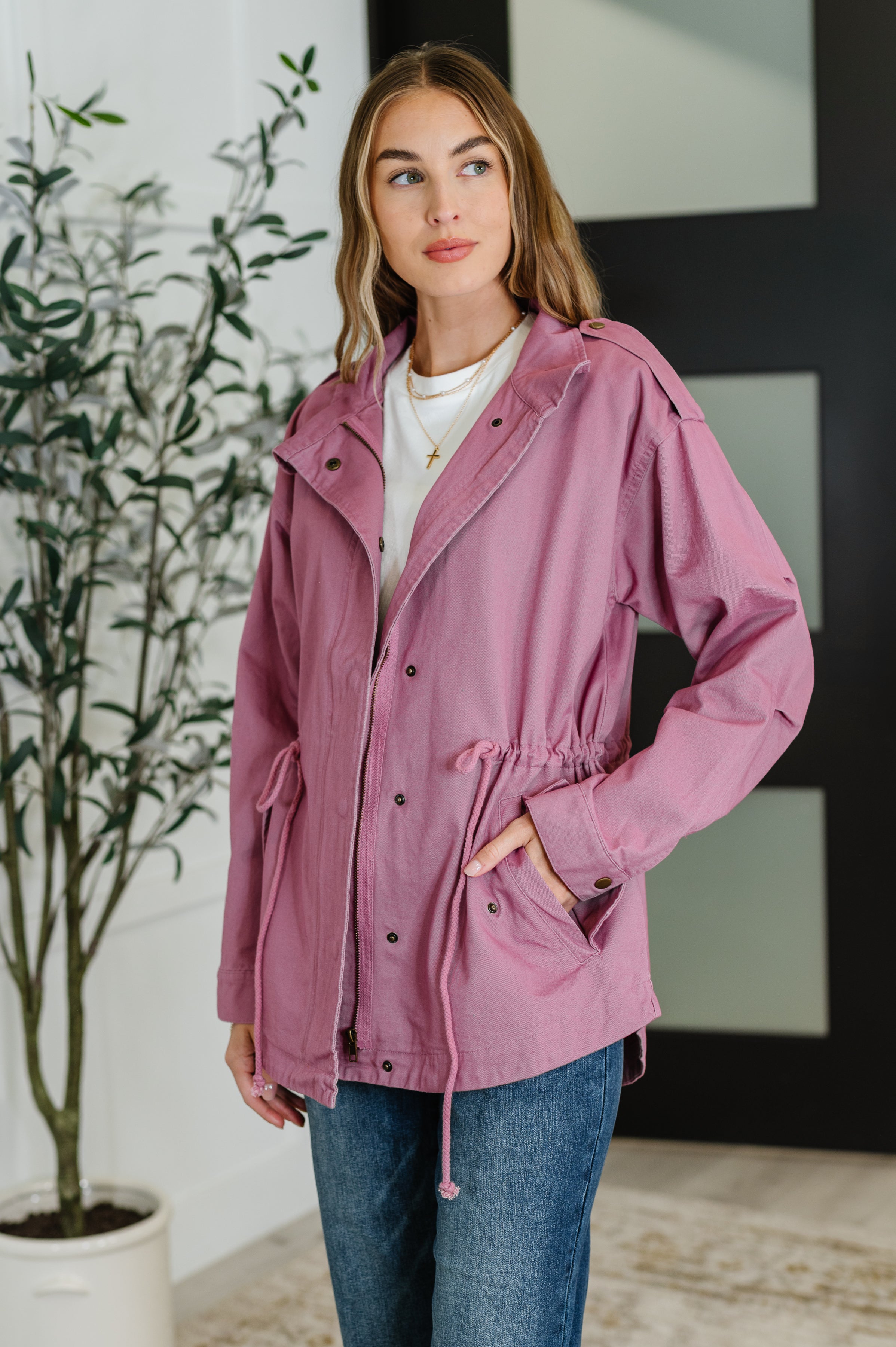 Puddle Jumper Full Front Zip Up Jacket in Mauve-Womens-Stay Foxy Boutique, Florissant, Missouri
