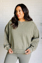 Quick Fix Mineral Wash Crew Neck Pullover in Army Green-Tops-Stay Foxy Boutique, Florissant, Missouri