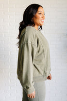 Quick Fix Mineral Wash Crew Neck Pullover in Army Green-Tops-Stay Foxy Boutique, Florissant, Missouri