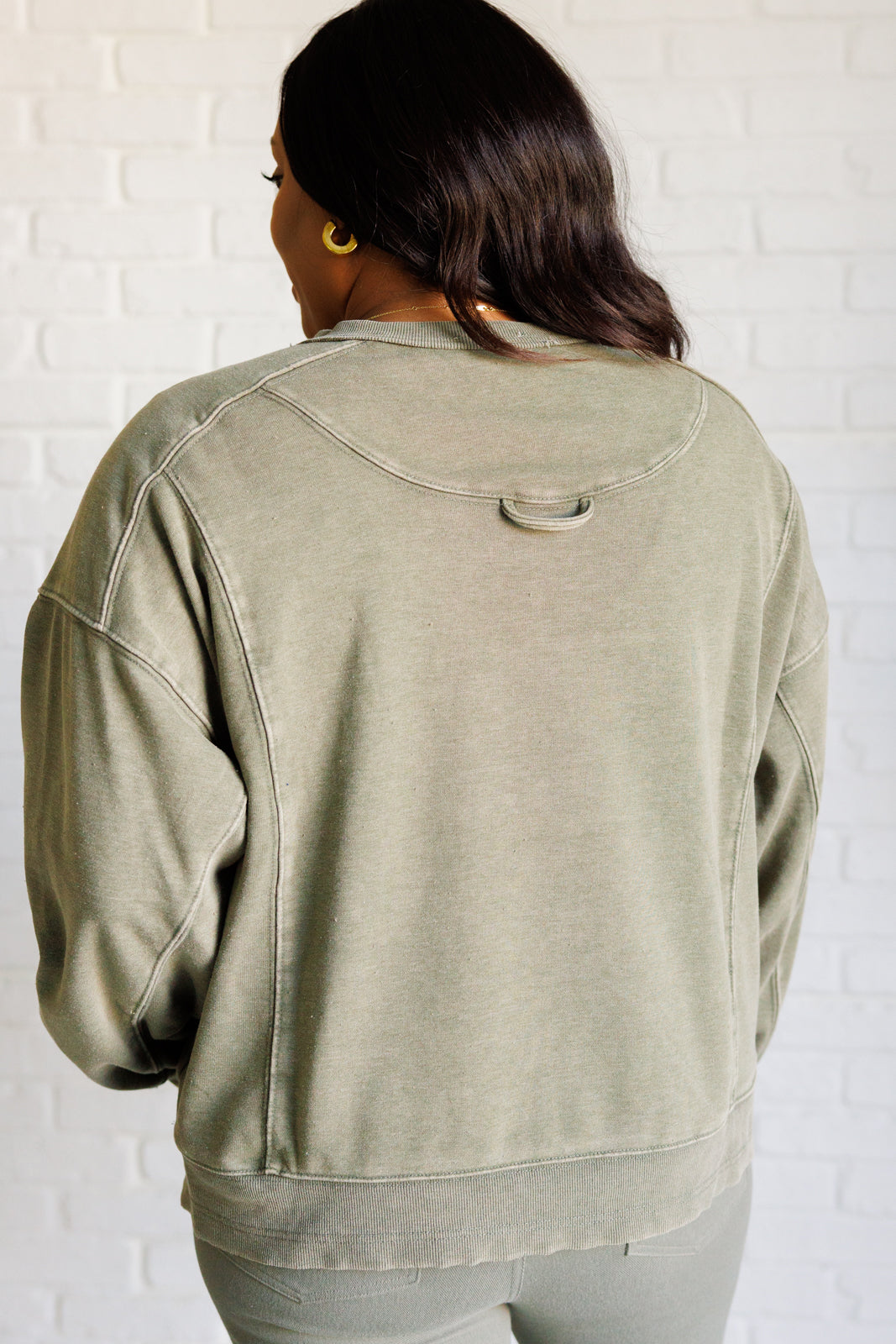 Quick Fix Mineral Wash Crew Neck Pullover in Army Green-Tops-Stay Foxy Boutique, Florissant, Missouri