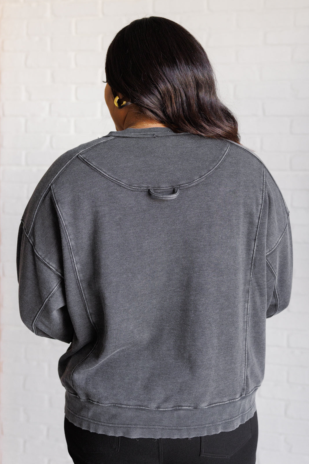 Quick Fix Mineral Wash Crew Neck Pullover in Black-Tops-Stay Foxy Boutique, Florissant, Missouri