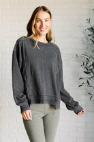 Quick Fix Mineral Wash Crew Neck Pullover in Black-Tops-Stay Foxy Boutique, Florissant, Missouri