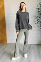 Building Habits Twill Flared Crossover Waist Pant in Dusty Olive-Bottoms-Stay Foxy Boutique, Florissant, Missouri