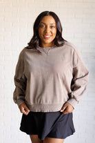 Quick Fix Mineral Wash Crew Neck Pullover in Mocha-Tops-Stay Foxy Boutique, Florissant, Missouri