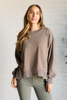 Quick Fix Mineral Wash Crew Neck Pullover in Mocha-Tops-Stay Foxy Boutique, Florissant, Missouri