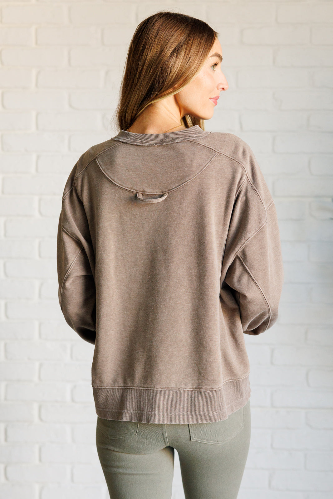 Quick Fix Mineral Wash Crew Neck Pullover in Mocha-Tops-Stay Foxy Boutique, Florissant, Missouri