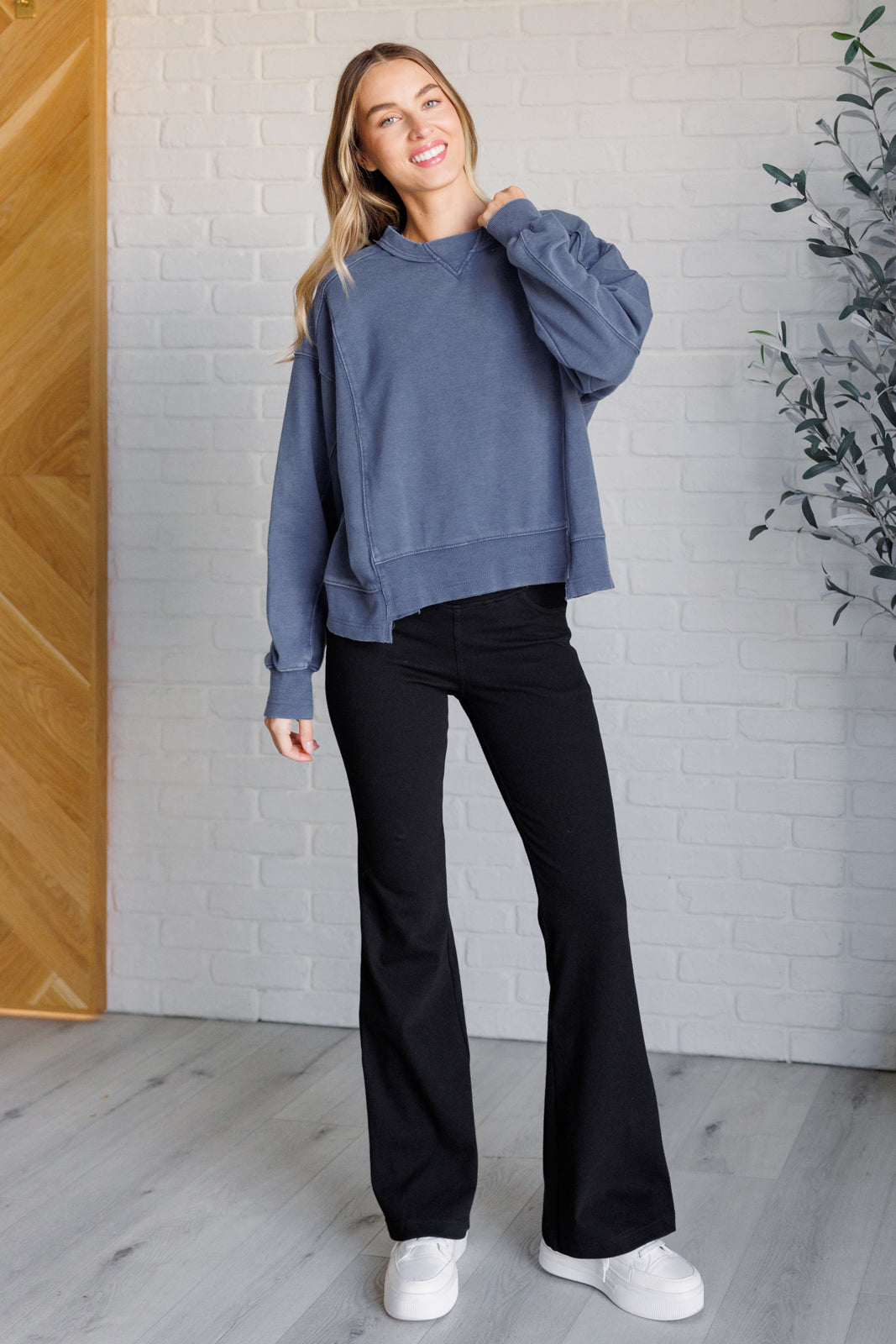 Quick Fix Mineral Wash Crew Neck Pullover in Psychic-Tops-Stay Foxy Boutique, Florissant, Missouri