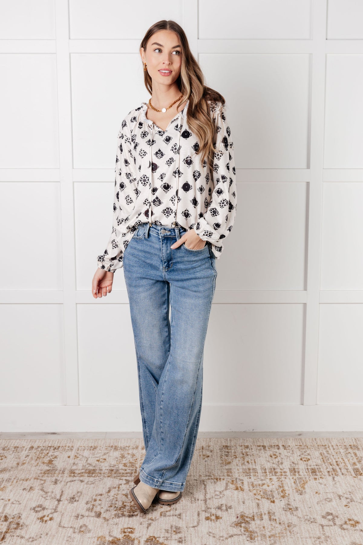 Quick Follow Up Floral Tile Blouse-Blouses-Stay Foxy Boutique, Florissant, Missouri