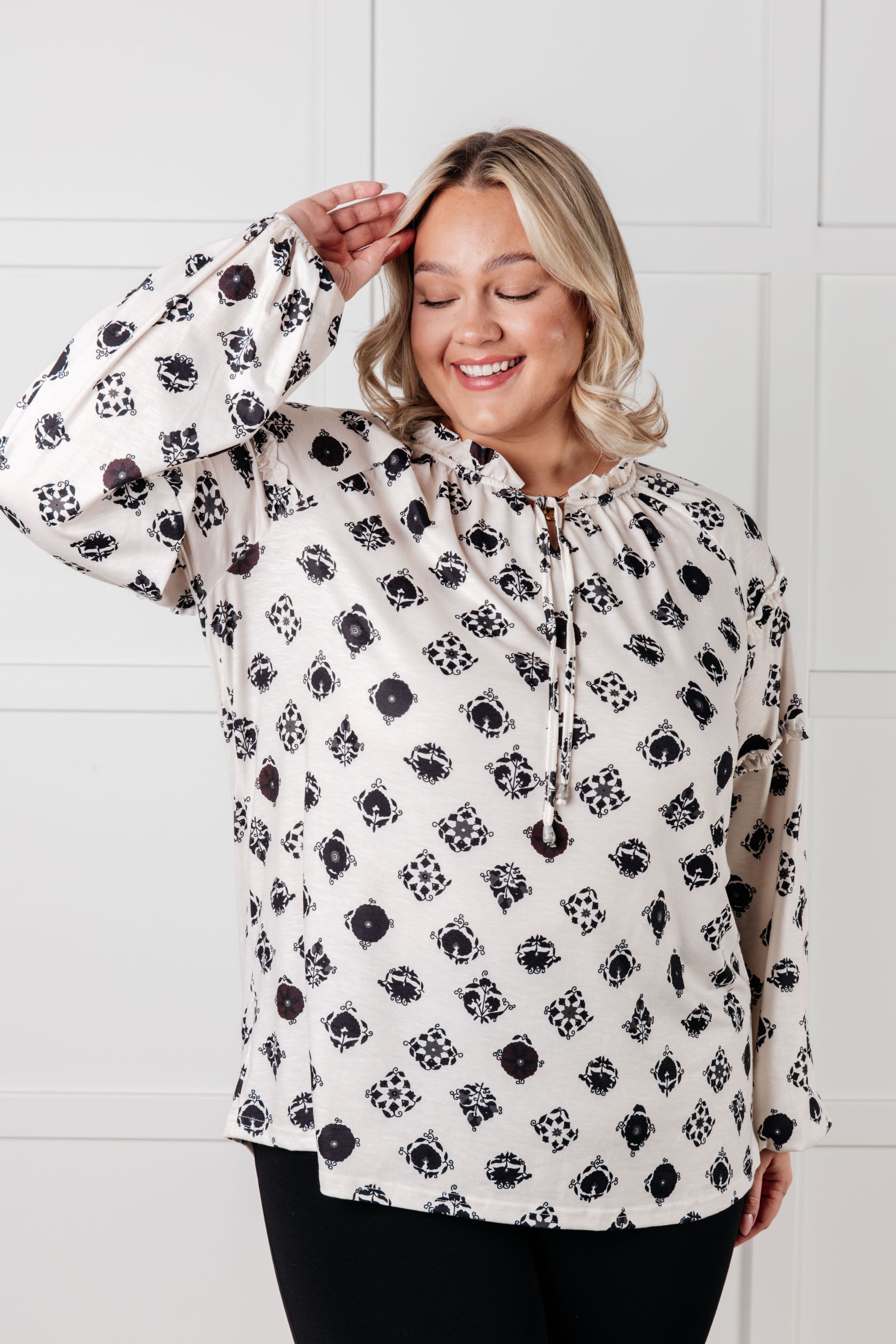 Quick Follow Up Floral Tile Blouse-Blouses-Stay Foxy Boutique, Florissant, Missouri