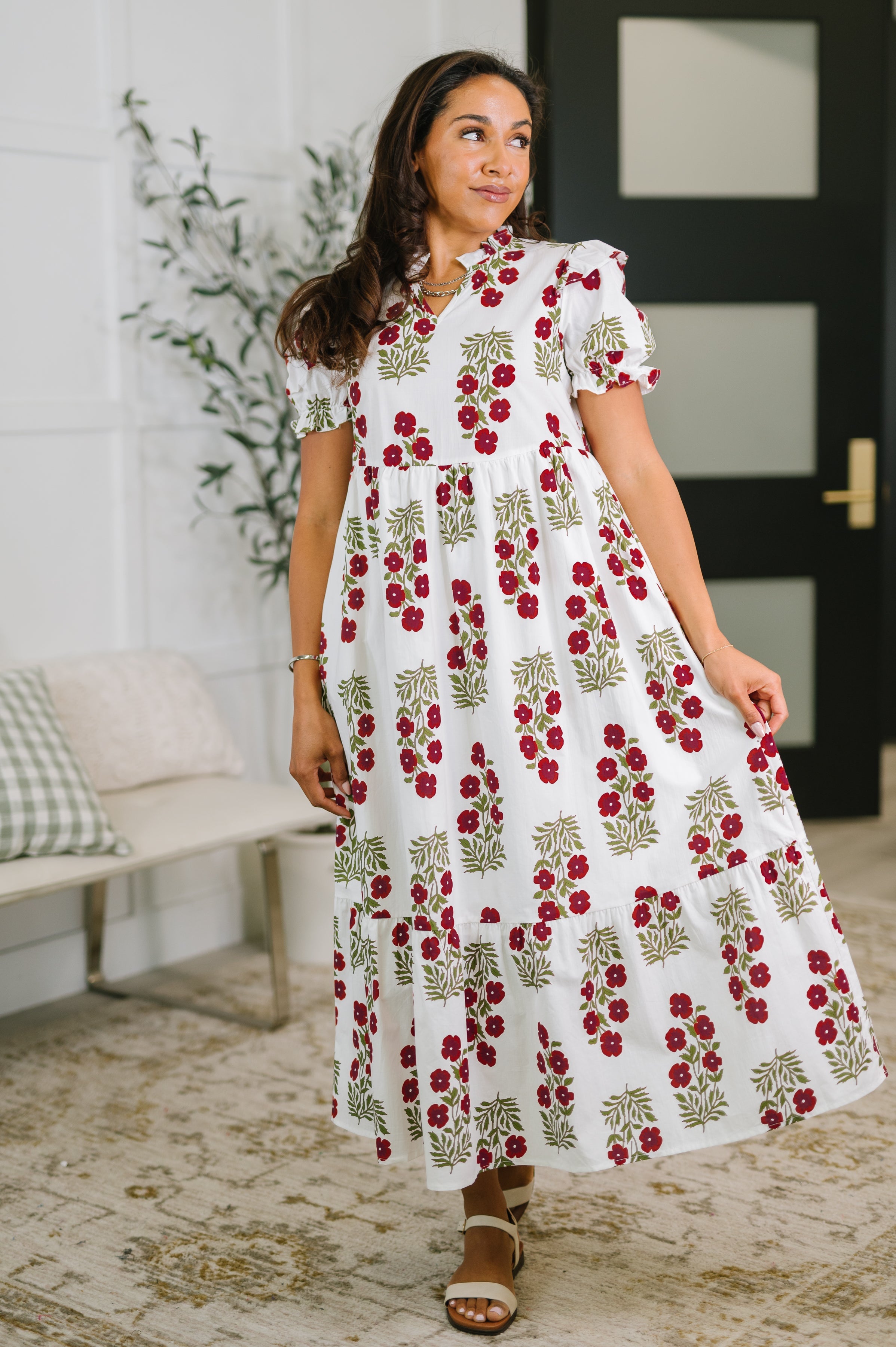 Quiet Life Notch Neck Tiered Dress in White-Womens-Stay Foxy Boutique, Florissant, Missouri