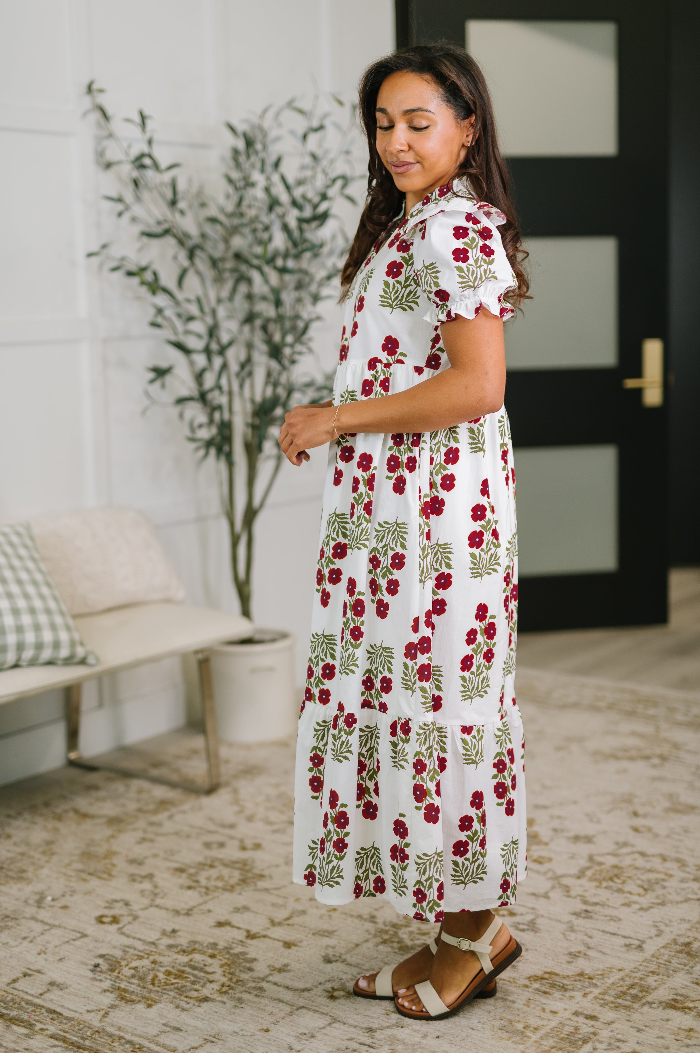 Quiet Life Notch Neck Tiered Dress in White-Womens-Stay Foxy Boutique, Florissant, Missouri