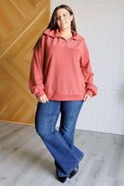 Quite the Impression Half Zip Pullover in Rust-Tops-Stay Foxy Boutique, Florissant, Missouri