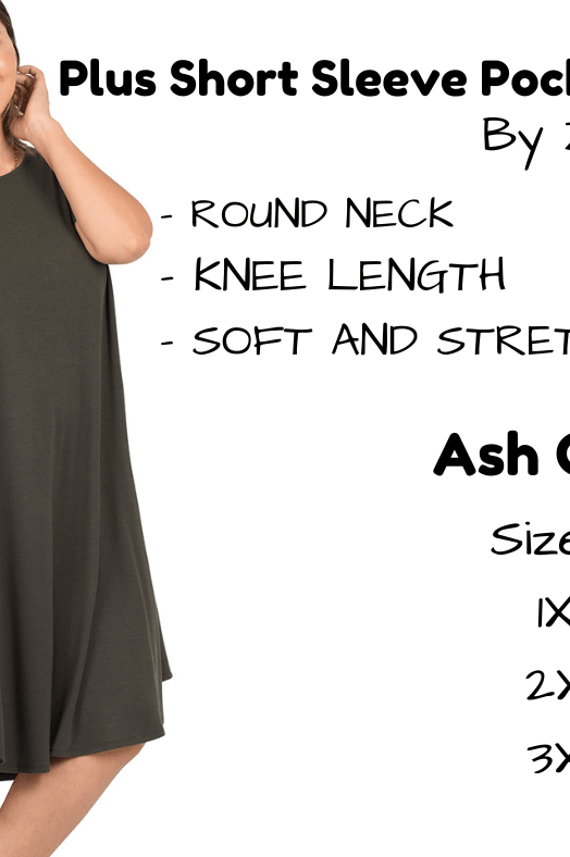 PLUS Short Sleeve Pocket Dress - Ash Grey-Short Sleeve Dress-Stay Foxy Boutique, Florissant, Missouri
