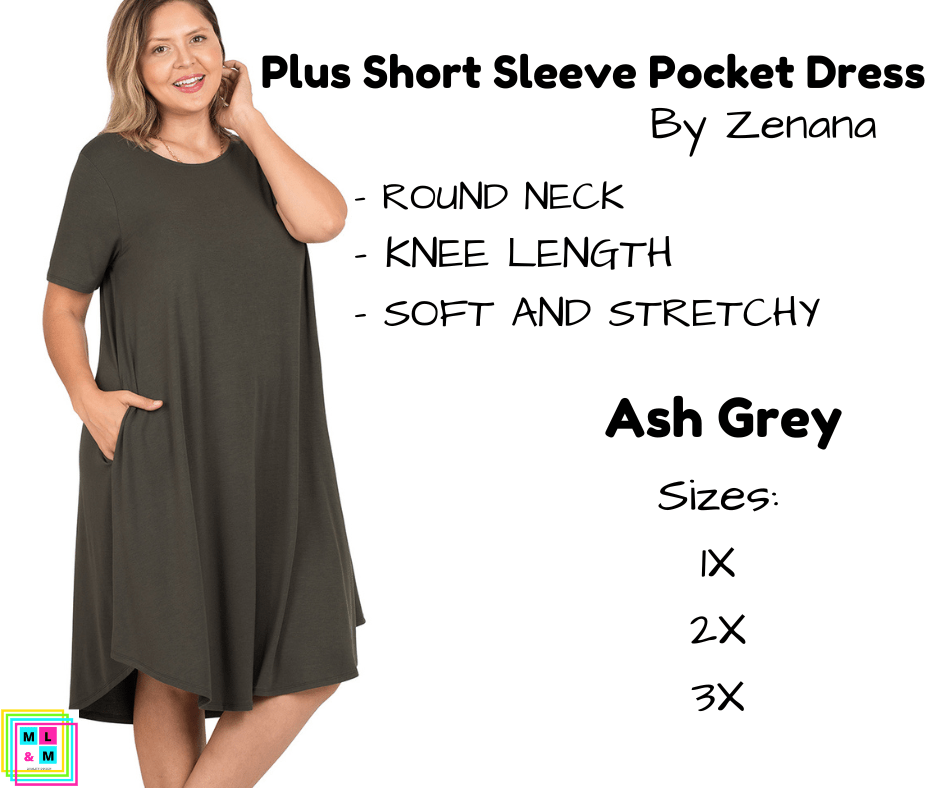 PLUS Short Sleeve Pocket Dress - Ash Grey-Short Sleeve Dress-Stay Foxy Boutique, Florissant, Missouri