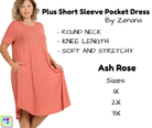 PLUS Short Sleeve Pocket Dress - Ash Rose-Short Sleeve Dress-Stay Foxy Boutique, Florissant, Missouri