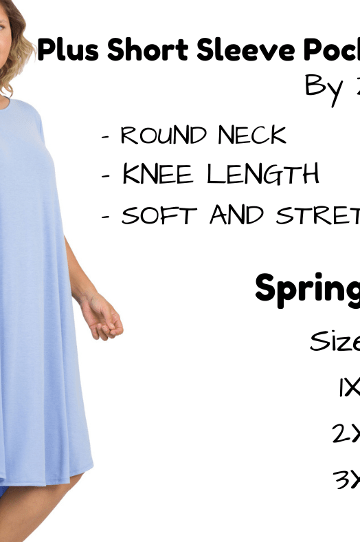PLUS Short Sleeve Pocket Dress - Spring Blue-Short Sleeve Dress-Stay Foxy Boutique, Florissant, Missouri