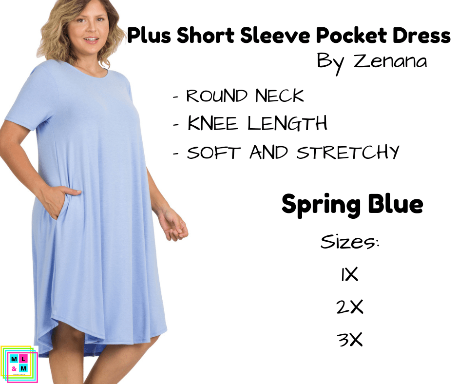 PLUS Short Sleeve Pocket Dress - Spring Blue-Short Sleeve Dress-Stay Foxy Boutique, Florissant, Missouri