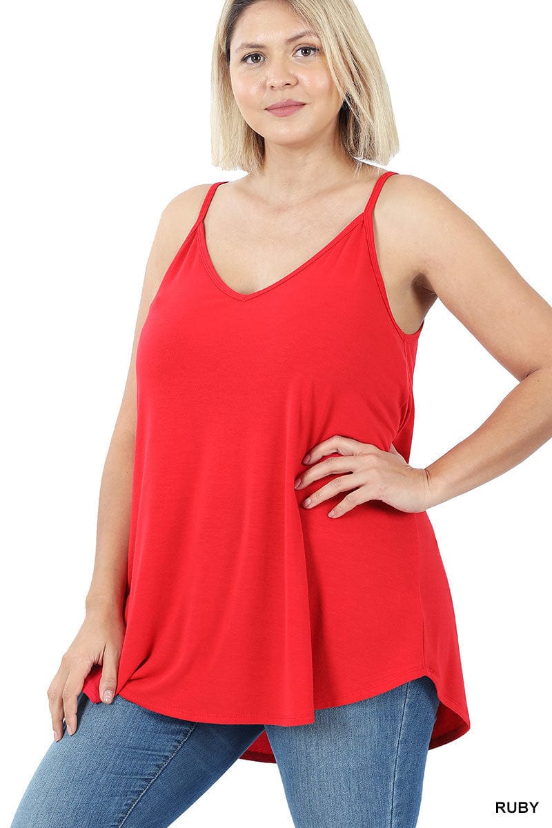 PLUS V-Neck/Scoop Neck Reversible Cami - Ruby-Tank Top-Stay Foxy Boutique, Florissant, Missouri