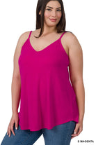 PLUS V-Neck/Scoop Neck Reversible Cami - S Magenta-Tank Top-Stay Foxy Boutique, Florissant, Missouri