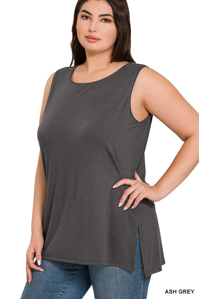 PLUS Sleeveless Round Neck Top - Ash Grey-Tank Top-Stay Foxy Boutique, Florissant, Missouri