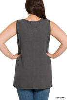 PLUS Sleeveless Round Neck Top - Ash Grey-Tank Top-Stay Foxy Boutique, Florissant, Missouri