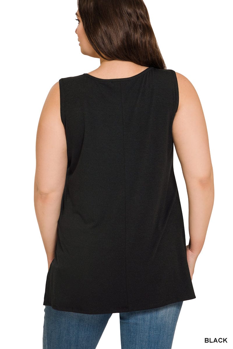 PLUS Sleeveless Round Neck Top - Black-Tank Top-Stay Foxy Boutique, Florissant, Missouri