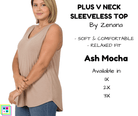 PLUS V Neck Sleeveless Top - Ash Mocha-Tank Top-Stay Foxy Boutique, Florissant, Missouri