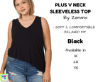 PLUS V Neck Sleeveless Top - Black-Tank Top-Stay Foxy Boutique, Florissant, Missouri