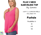 PLUS V Neck Sleeveless Top - Fuchsia-Tank Top-Stay Foxy Boutique, Florissant, Missouri