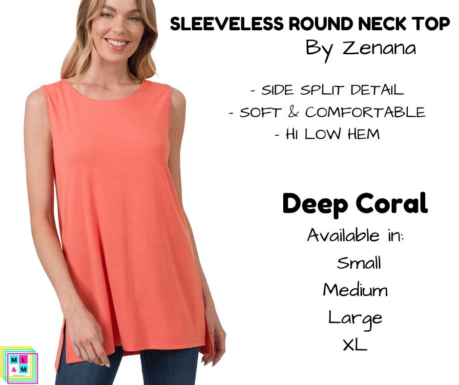 Sleeveless Round Neck Top - Deep Coral-Tank Top-Stay Foxy Boutique, Florissant, Missouri