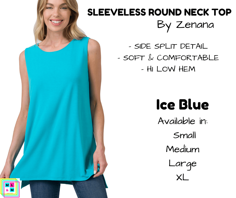 Sleeveless Round Neck Top - Ice Blue-Tank Top-Stay Foxy Boutique, Florissant, Missouri