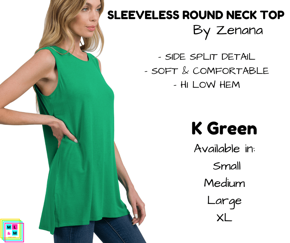 Sleeveless Round Neck Top - K Green-Tank Top-Stay Foxy Boutique, Florissant, Missouri