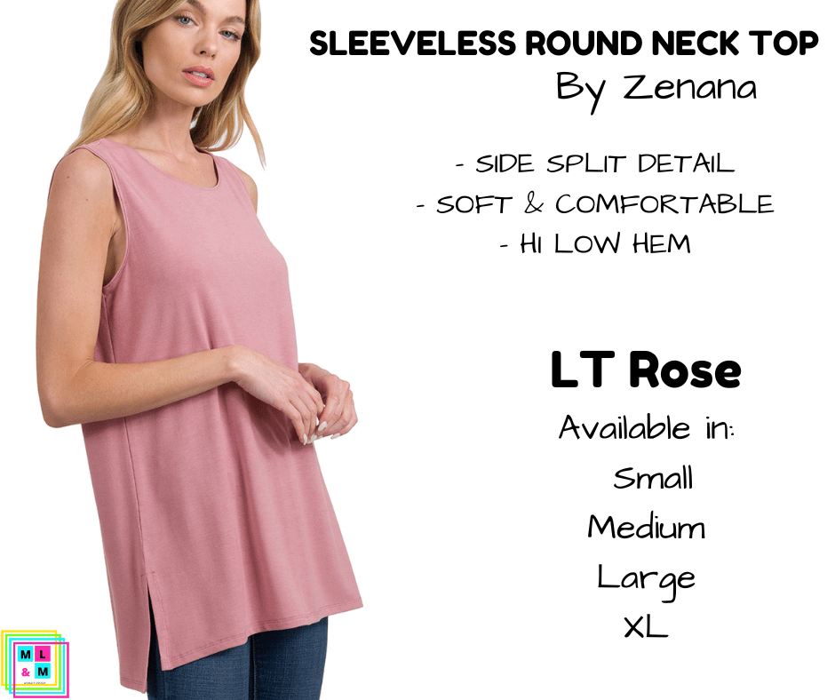 Sleeveless Round Neck Top - LT Rose-Tank Top-Stay Foxy Boutique, Florissant, Missouri