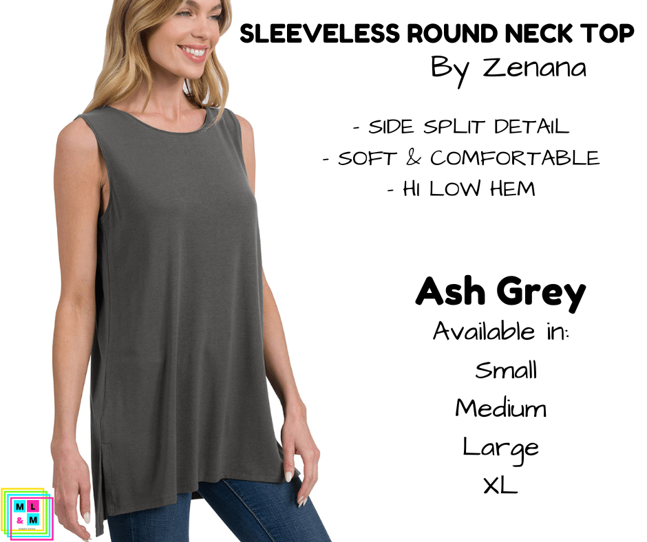 Sleeveless Round Neck Top - Ash Grey-Tank Top-Stay Foxy Boutique, Florissant, Missouri