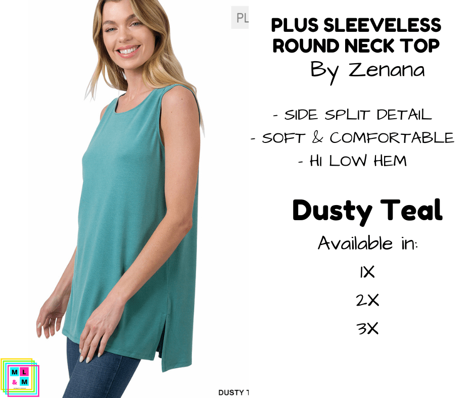 PLUS Sleeveless Round Neck Top - Dusty Teal-Tank Top-Stay Foxy Boutique, Florissant, Missouri