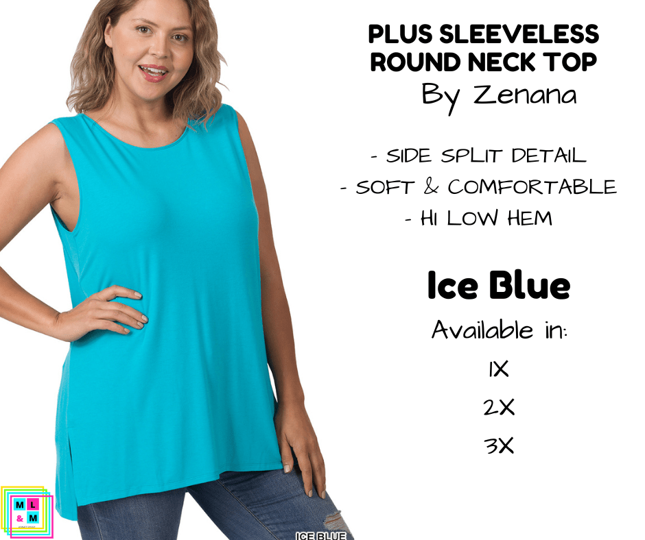 PLUS Sleeveless Round Neck Top - Ice Blue-Tank Top-Stay Foxy Boutique, Florissant, Missouri