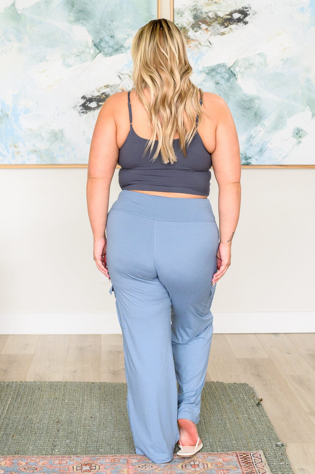 Race to Relax Cargo Pants in Chambray-Athleisure-Stay Foxy Boutique, Florissant, Missouri