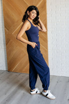 Raising Heart Rate Cut Out Jumpsuit in Navy-Athleisure-Stay Foxy Boutique, Florissant, Missouri