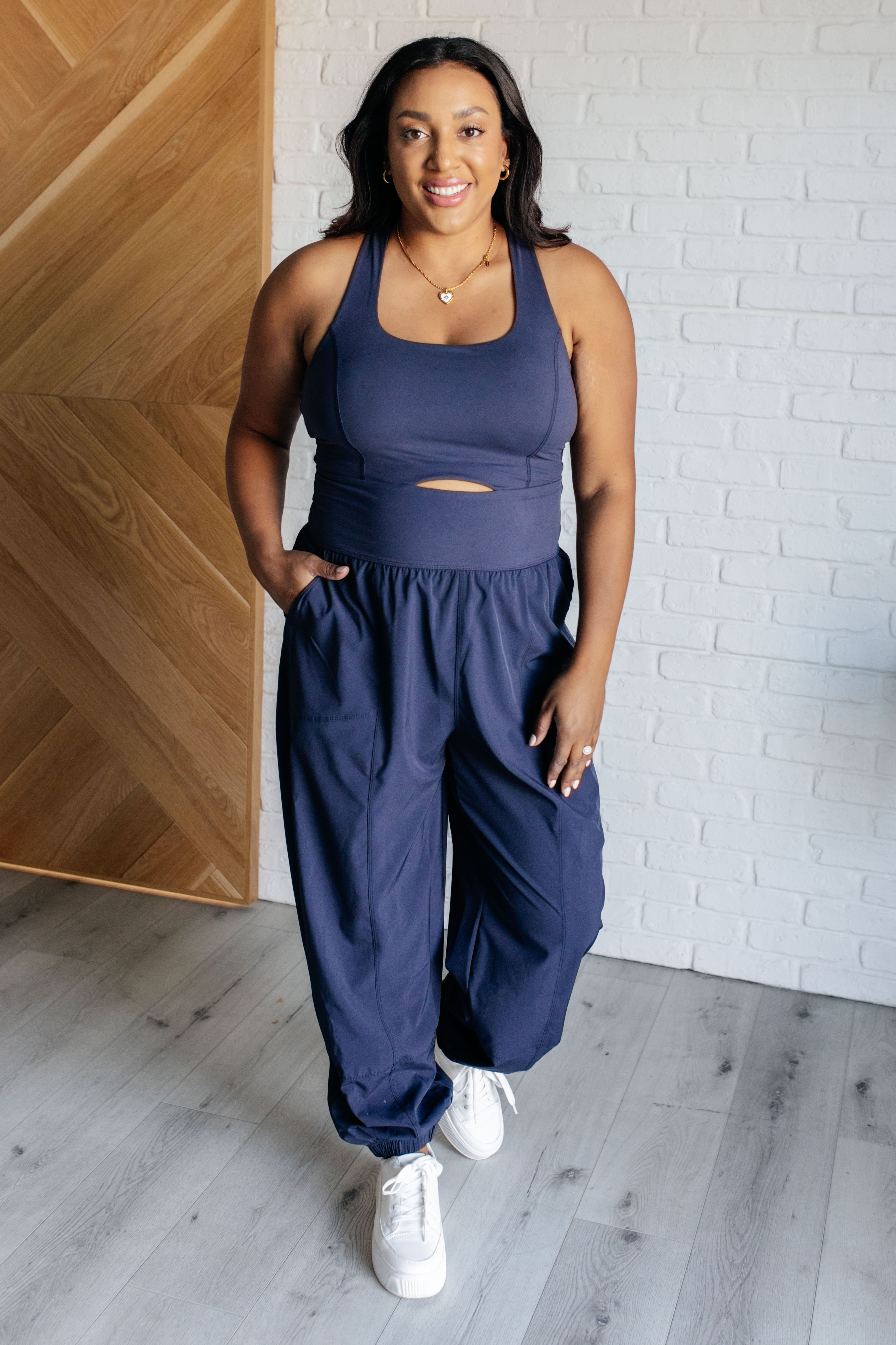 Raising Heart Rate Cut Out Jumpsuit in Navy-Athleisure-Stay Foxy Boutique, Florissant, Missouri