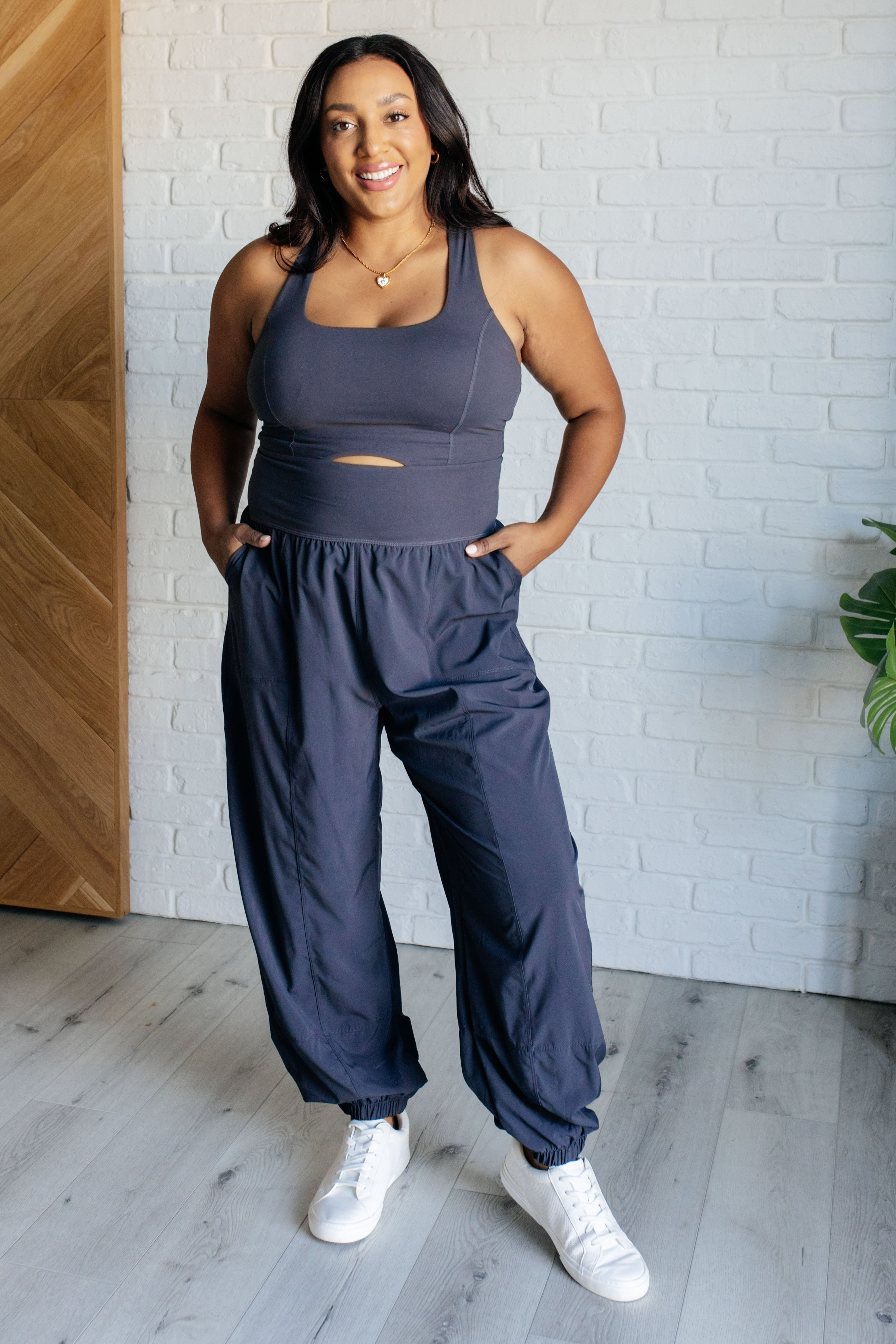 Raising Heart Rate Cutout Jumpsuit in Charcoal-Athleisure-Stay Foxy Boutique, Florissant, Missouri