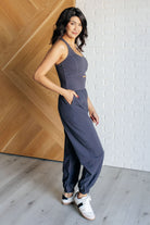 Raising Heart Rate Cutout Jumpsuit in Charcoal-Athleisure-Stay Foxy Boutique, Florissant, Missouri