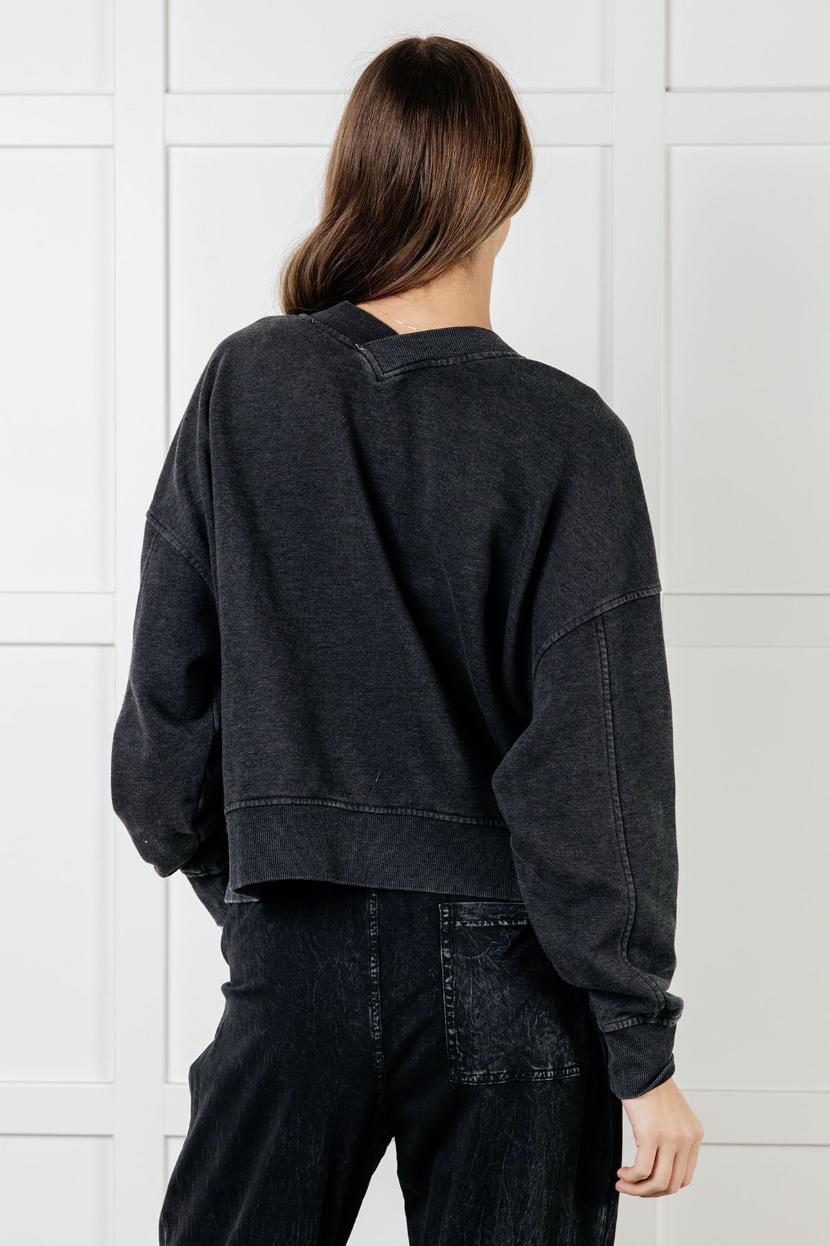 Rep Ready Mineral Wash French Terry Pullover in Black-Athleisure-Stay Foxy Boutique, Florissant, Missouri