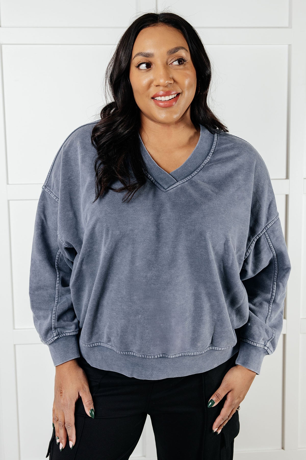 Rep Ready Mineral Wash French Terry Pullover in Blue-Athleisure-Stay Foxy Boutique, Florissant, Missouri
