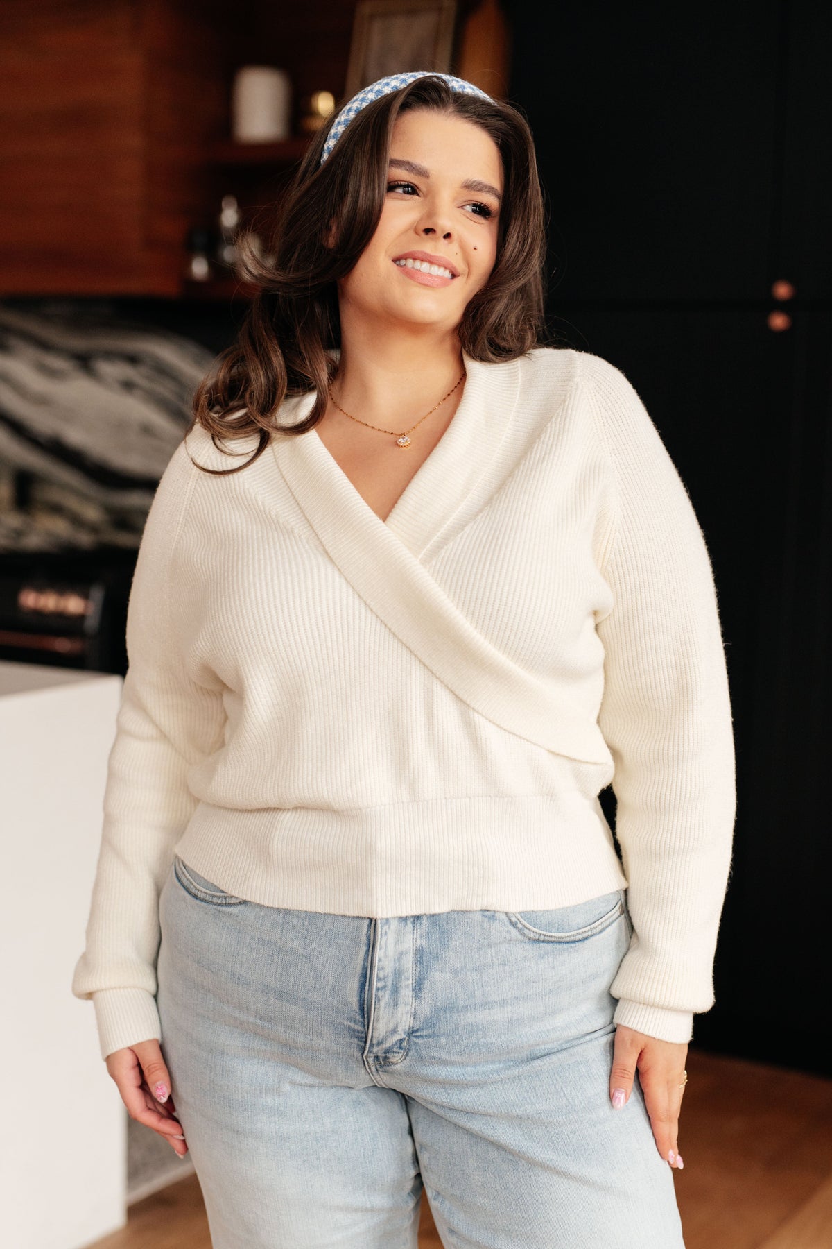 Requisite Request Surplice Crop Sweater-Tops-Stay Foxy Boutique, Florissant, Missouri