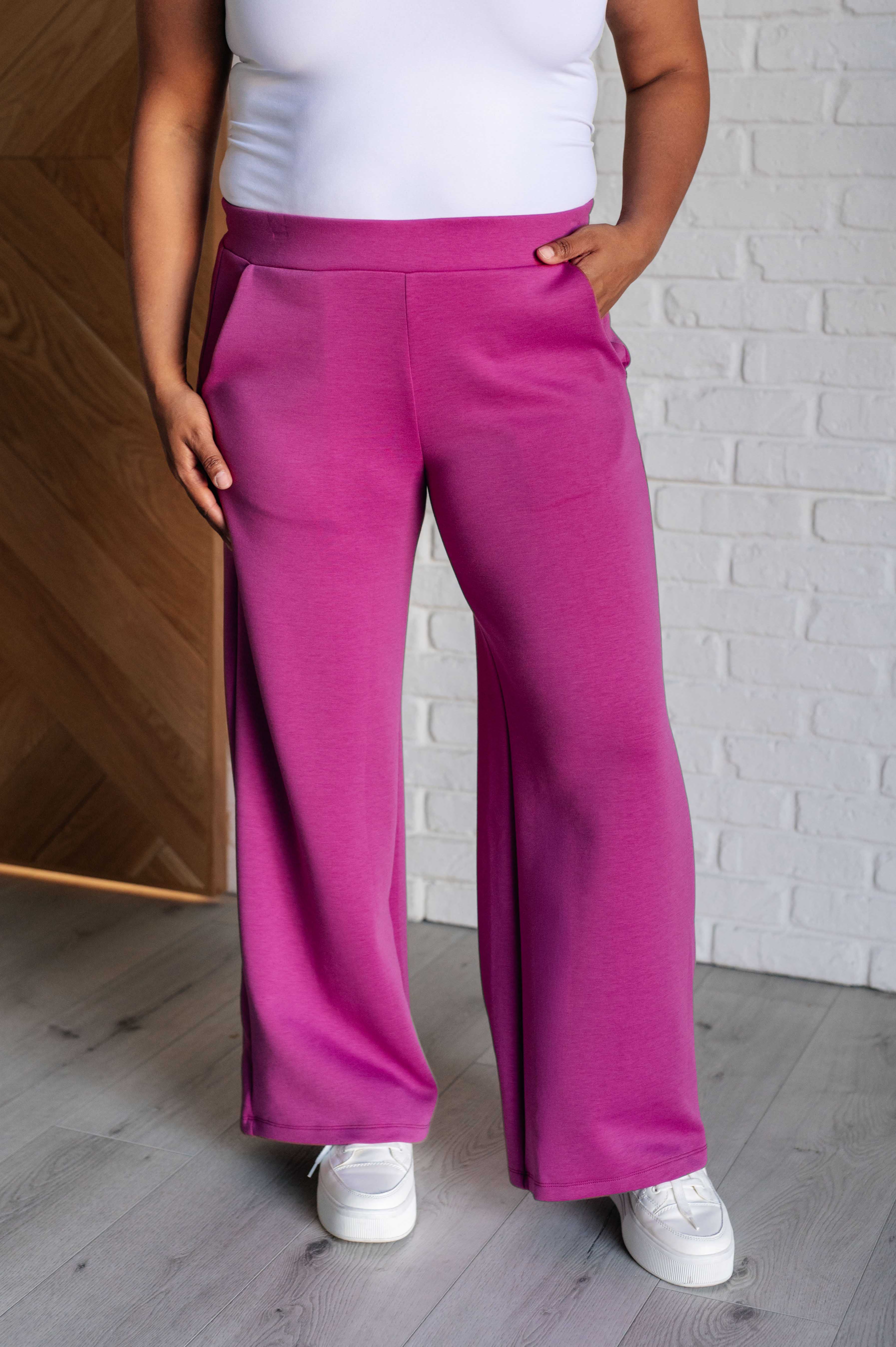 Resort Travel Wide Leg Crop Pant in Magenta-Athleisure-Stay Foxy Boutique, Florissant, Missouri